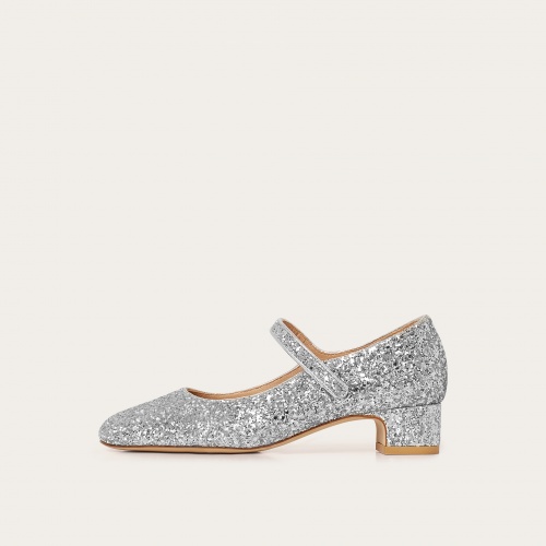 Dora Low Heels, silver glitter OUTLET